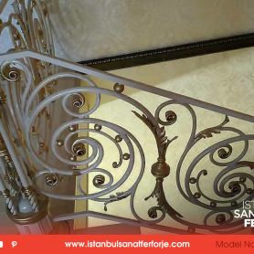 Handcrafted, Gold Leaf, White, Villa Wrought Iron Stair Railing