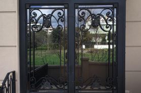 Double Door, Glass Detailed, Black Villa Wrought Iron Door