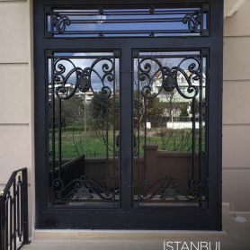 Double Door, Glass Detailed, Black Villa Wrought Iron Door