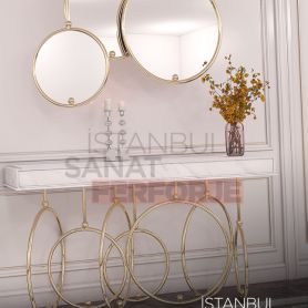 Handmade, Wrought Iron Dresuar with Mirror Set, Gold Circle Leg