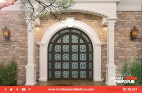 Double Door, Glass Coating, Square Pattern Detailed, Wrought Iron Entry Door