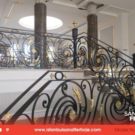 Gold Hand Work, Wrought Iron Black Stair Railing, Ağrı Doğubeyazıt Project