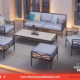 2-Seat Pouf, Black, Special Handwork, Wrought Iron Sofa Set