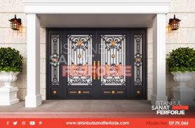 Black, Handcrafted Gold Patterned Wrought Iron Door