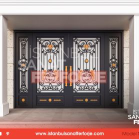 Black, Handcrafted Gold Patterned Wrought Iron Door