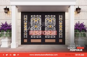 Black, Handcrafted Gold Patterned Wrought Iron Door