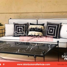 Black Marble Pattern, Rectangular Wrought Iron Coffee Table