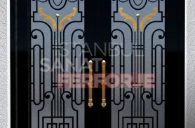 Black Colored Glass Wrought Iron Door