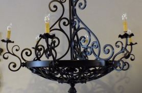 Candle Detailed, Black Wrought Iron Pendant Lamp Chandelier