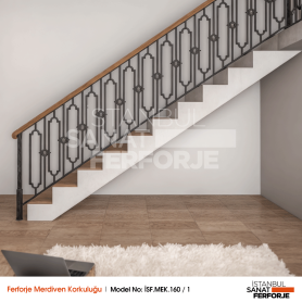 Modern Ferforje Merdiven Korkuluğu Masif Ahşap Tırabzan- Model No: İSF.MEK.160 / 1