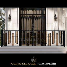 Ferforje villa balkon korkuluğu iSF.BAK.093 modeli – modern siyah geometrik tasarım