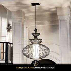 Ferforje giriş avizesi iSF.FAV.028 modeli – siyah metal modern tavan aydınlatması