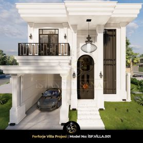 Ferforje villa projesi iSF.VILLA.001 – modern beyaz cepheli villa ve siyah ferforje detaylar