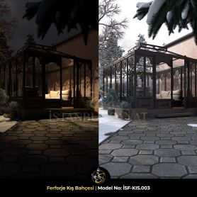 Ferforje kış bahçesi gece ve gündüz görünümü