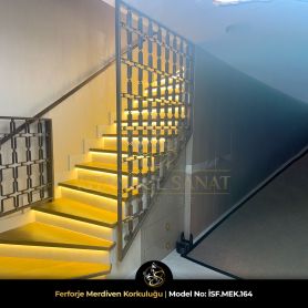 Led aydınlatmalı ferforje merdiven korkuluğu ve modern villa iç merdiven tasarımı