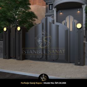 Modern tasarımlı ferforje garaj kapısı geniş yüzeyli kanat formu