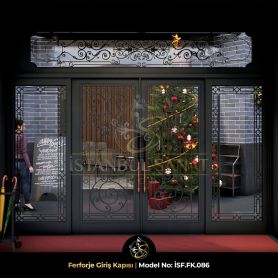 Otel, cafe ve restoranlar için özel üretim ferforje giriş kapısı modeli