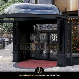 Cafe ve restoran girişlerinde kullanılan ferforje kapı tasarımı