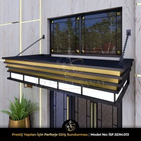 Modern ferforje giriş sundurması üst detay görünümü, prestij yapıları için özel tasarım metal sundurma