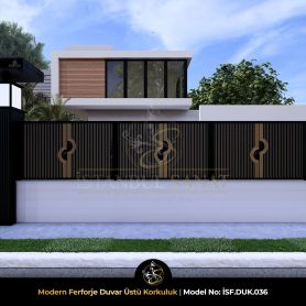 Modern ferforje duvar üstü korkuluk modeli ISF.DUK.036 villa cephesinde uygulama