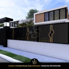 Villa projesi için modern ferforje duvar üstü korkuluk uygulaması ISF.DUK.036