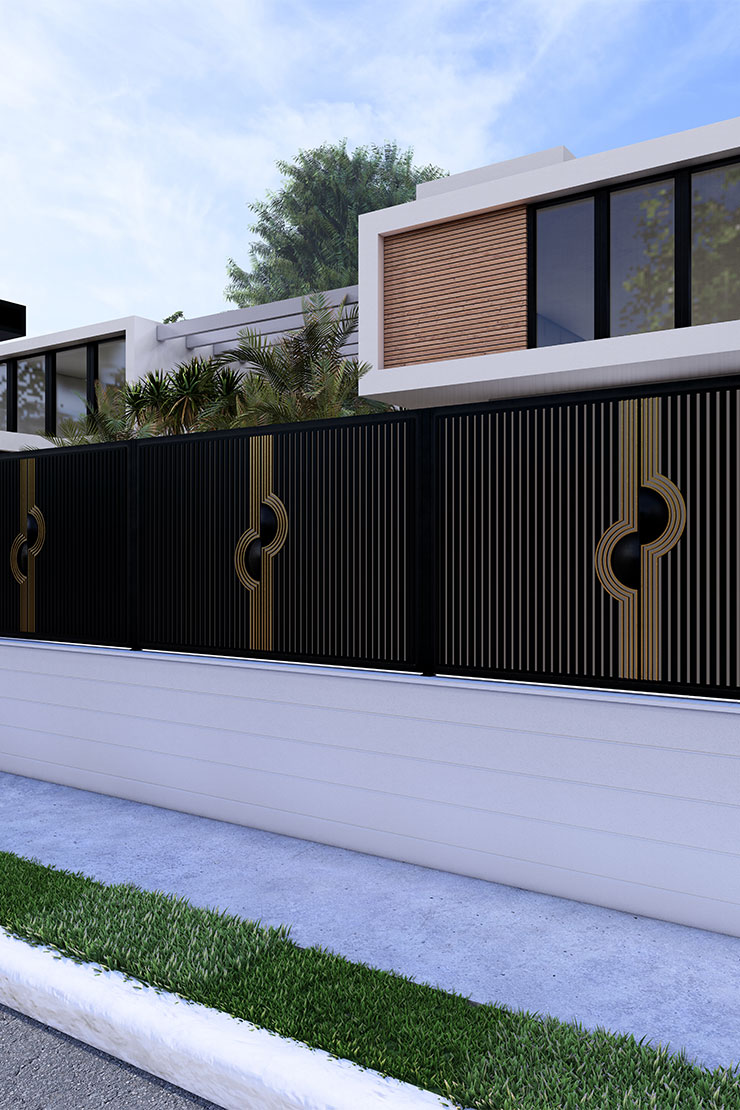 Ferforje duvar üstü korkuluk modeli bahçe ve villa projelerinde modern uygulama