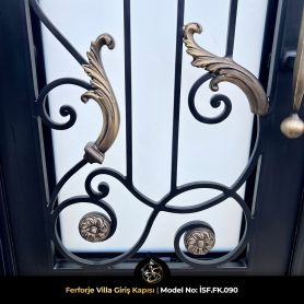 Rokoko esintili dekoratif yaprak aplikli ferforje villa giriş kapısı panel detayı – ISF.FK.090
