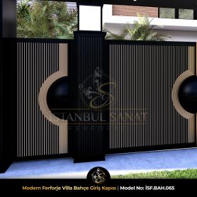 Gold detaylı modern ferforje villa bahçe kapısı tasarım detayı