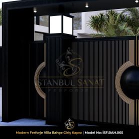 Modern ferforje villa bahçe giriş kapısı yan perspektif görünüm