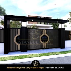 Sürgülü modern ferforje villa kapısı, lüks garaj ve bahçe giriş sistemi, İstanbul mimari metal uygulama – ISF.GK.066