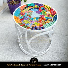 Folk art desenli dekoratif ferforje sehpa modeli, el işçiliği dövme demir sehpa tasarımı, balkon ve bahçe dekorasyonu için özel üretim İstanbul Sanat Ferforje