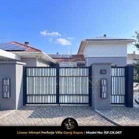 Lineer mimari ferforje villa bahçe giriş kapısı istanbul özel tasarım modern dövme demir kapı
