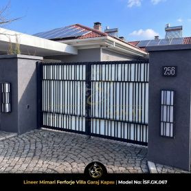 Modern lineer ferforje garaj kapısı istanbul villa garaj giriş kapısı özel üretim dövme demir