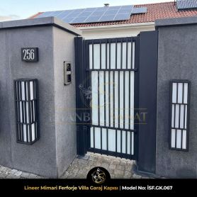 Lineer mimari ferforje villa giriş kapısı ve garaj kapısı istanbul modern bahçe duvarı kapı sistemi