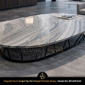 Organik form mermer doğal taş sehpa detayı dövme demir ferforje ayaklı modern coffee table İstanbul Sanat Ferforje