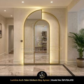 Altın varaklı modern ferforje boy aynası tasarımı, arkadan aydınlatmalı lüks dekoratif ayna